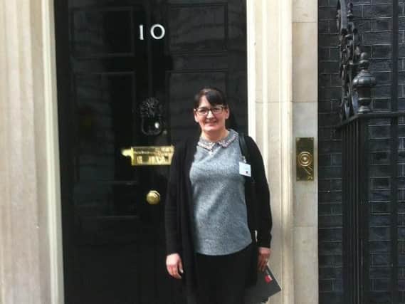 Karen Wallis outside Number 10 Downing Street