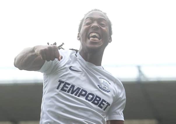 Preston midfielder Daniel Johnson celebrates scoring against Birmingham