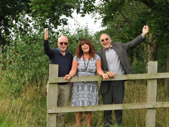 Ray Sudlow, Denise Hartley MBE, and Bill Shannon in the new nature reserve at Intact, Preston