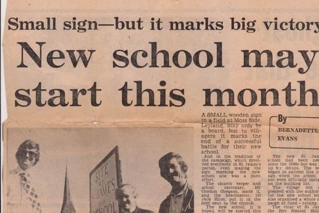 Newspaper cutting of the new sign for St James's C of E School, in 1975/6