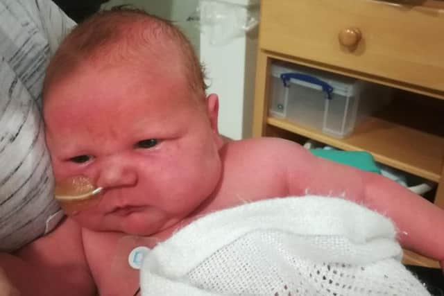 Theo Brown came into the world on September 6 weighing nearly twice the average of a newborn.PIC: SWNS