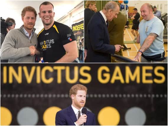 Greg Dunnings with Prince Harry, Dave Watson with Prince Phillip, Prince Harry at the 2017 Invictus Games opening ceremony. Credit: Danny Lawson/PA Wire.