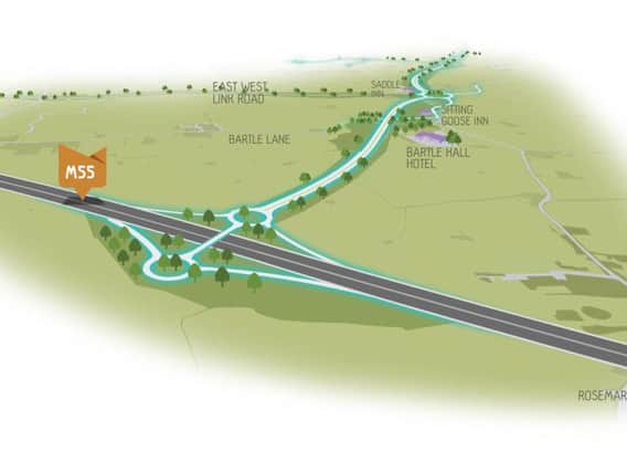 The proposed new motorway junction serving the Preston Western Distributor and link roads