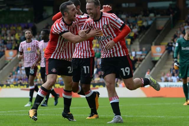 Aiden McGeady celebrates scoring for Sunderland against Norwich in August