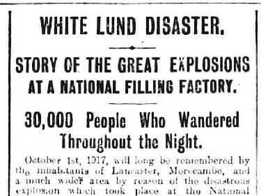 First report of the White Lund munitions disaster in the Lancashire Post of January 25, 1919