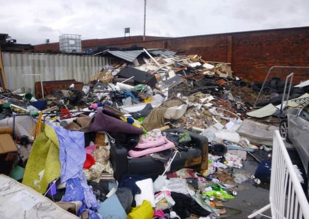 This is the 30 ton rubbish mountain that dominated the site of an illegal tip near homes in Preston.  Stuart Billington, 32, of West Park Avenue, Ashton-on-Ribble, Preston, Benjamin Thompson, 30, of Ashgrove, Preston and Tony Thorpe, 38, of Arkwright Street, Preston, were convicted of operating an illegal waste hire business.