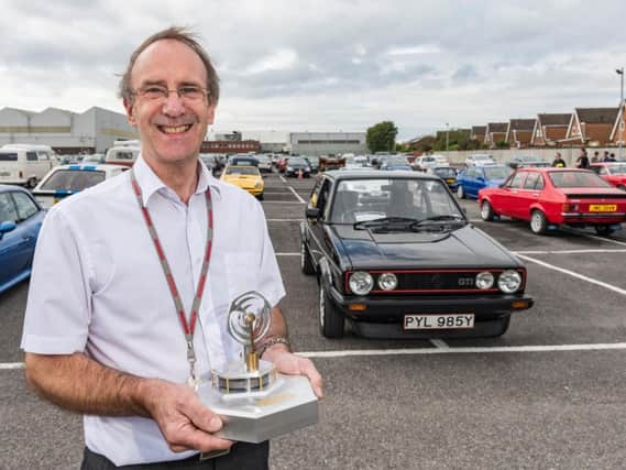 Dave Massey, with his MK1 Golf GTI at BAE in Warton to raise funds for Blesma