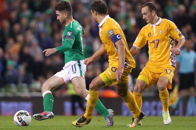 Sean Maguire comes under pressure during his Republic of Ireland debut last Friday night