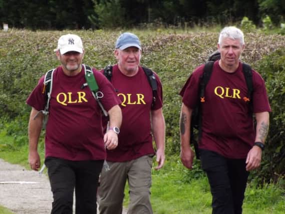 Trio of fundraisers and veterans of the Queen's Lancashire Regiment Colin Gifford, Steve Tranter and Martin Hall endured a 47 mile walk from the pier head in Liverpool to Botany Bay