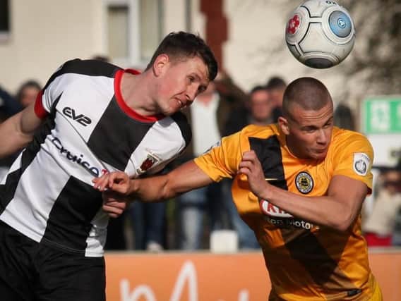 Scott Leather in action against Boston United on Saturday in the FA Cup