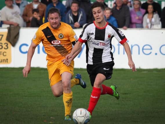 Chorley's Nick Haughton in action against Boston United in the FA Cup on Saturday