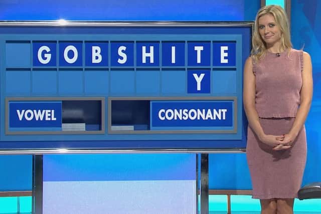 Rachel Riley on Countdown with the word 'gobshite'