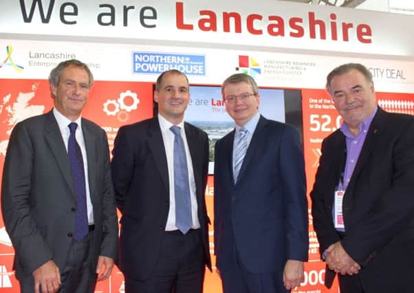 L-R Jim Carter, Chairman of Lancashire City Deal, Jake Berry MP, Northern Powerhouse Minister, Councillor Michael Green Cabinet Member for Economic Development, Lancashire County Council, David Taylor Chair of UCLan and Vice Chairman of the Lancashire LEP