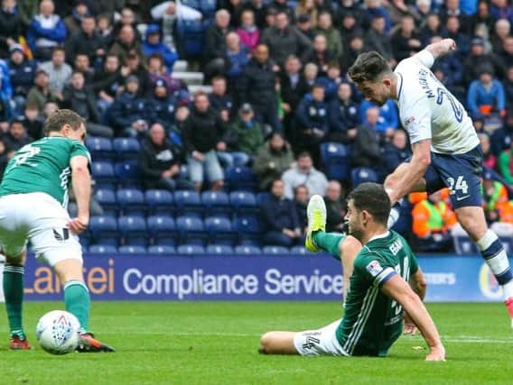 Sean Maguire fires home Preston's first equaliser in their 3-2 defeat to Brentford.