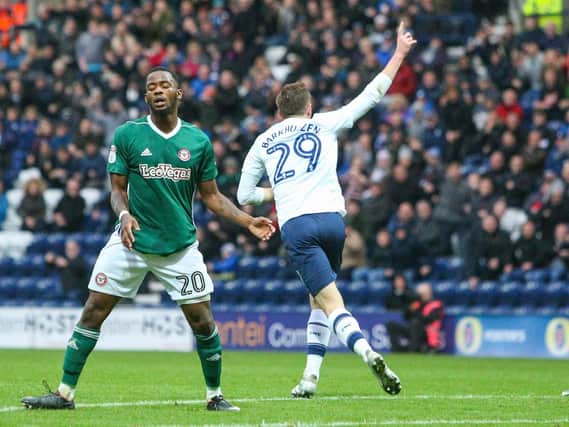 Tom Barkhuizen celebrates his goal against Brentford.