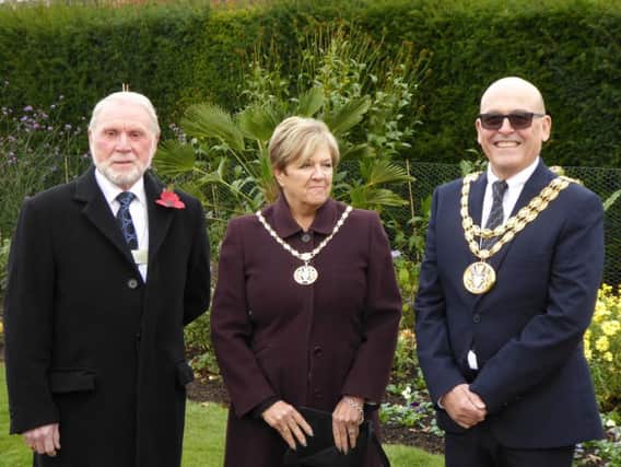 Coun Graham Walton, former mayor of South Ribble  in 2014/5, Mayoress of South Ribble, Carole Titherington and Mayor of South Ribble Coun Mick Titherington