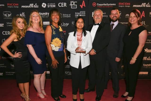 Eldon Primary School  won the Most Inspiration Primary School Award at the 2017 Educate Awards. Headteacher Azra Butt is pictured centre with  the trophy