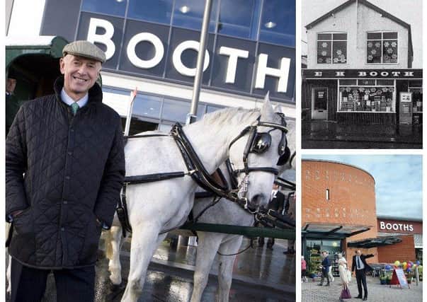 Clockwise: Chairman Edwin Booth, E.H. Booth. Lane Ends, Preston 1963 and The Booths stores in Lytham