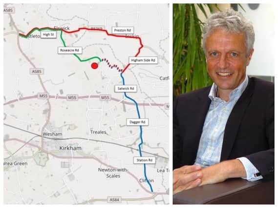 Left, the map showing the proposed HGV routes to the Roseacre Wood fracking site, right, Francis Egan