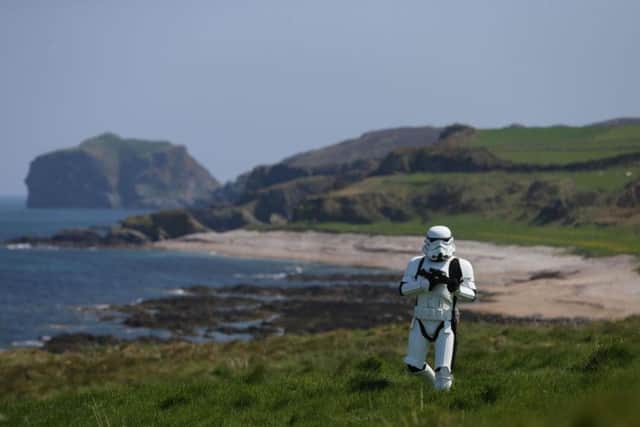 JJ McGettigan from the Emerald Garrison, a star Wars costuming club, in Malin Head, Co Donegal Ireland