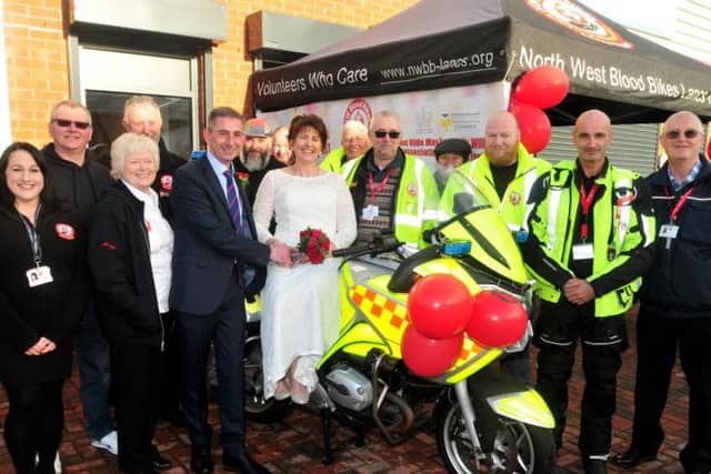 The wedding marked the grand opening of North West Blood Bikes' new HQ in Bamber Bridge.