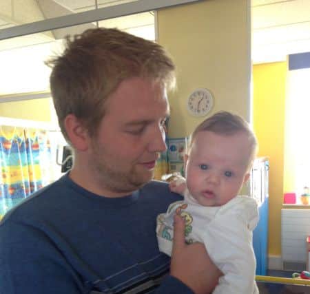 Noah Walton, of Broughton, at three months old at Alder Hey Children's Hospital after his surgery. Pictures with his dad Alan Walton