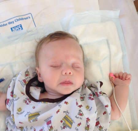 Noah Walton, of Broughton, at three months old at Alder Hey Children's Hospital after his surgery
