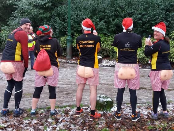 Runners show off their 'bums'. Photo: Kathryn at Beat Bowel Cancer.