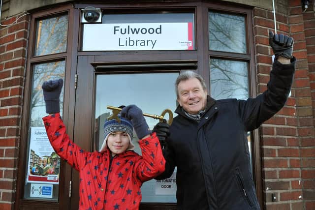 Young VIP Oliver Porter, 12,  (left) and County Coun Geoff Driver prepare to re-open Fulwood library