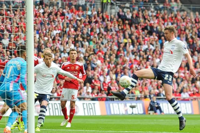 Paul Huntington scores for PNE at Wembley in 2015