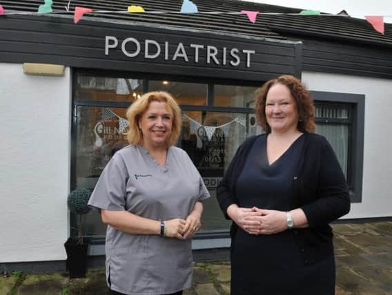 Fran Costello and Gill Newhouse outside Gill Newhouse Podiatry and Aha Moment