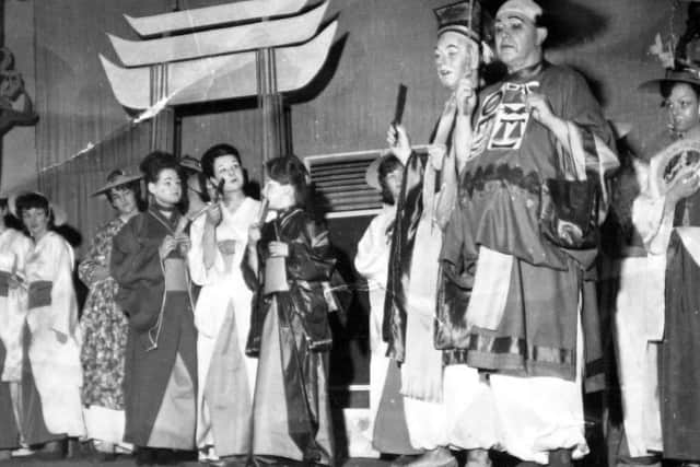 The Mikado at Ribbleton Hall School in 1965. The cast included Frank Salter as Ko-Ko (second from right)