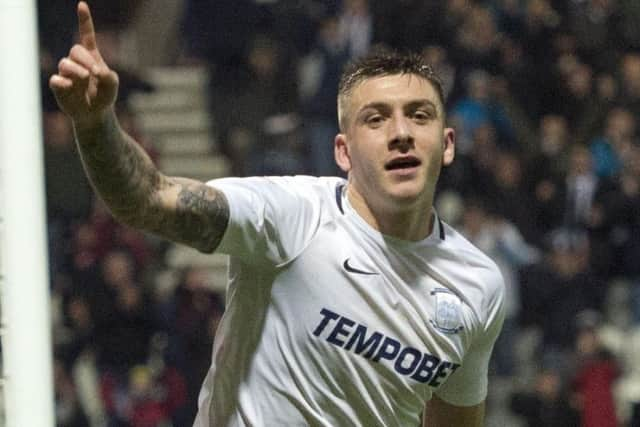 Jordan Hugill celebrates scoring Preston's winner against Sheffield United