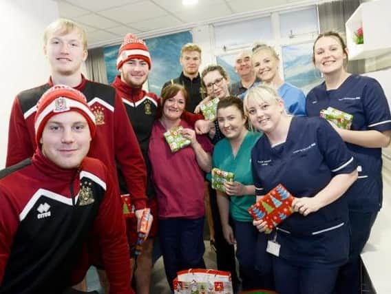 Wigan players and staff at Royal Preston Hospital.