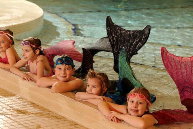 Caoimhe, Caitlin, Woody, Penny and Charlotte at a Fins and Tails Mermaid Academy taster session at Penwortham Leisure Centre