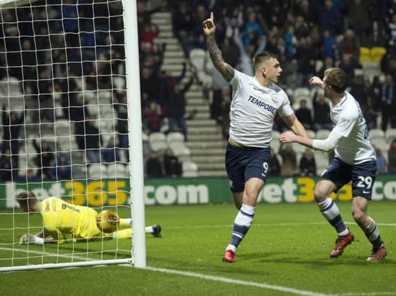 Jordan Hugill celebrates scoring the winner against Sheffield United.