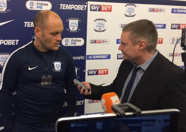 Alex Neil talks to the Lancashire Post's Dave Seddon during a pre-match press conference at PNE's Springfields training base