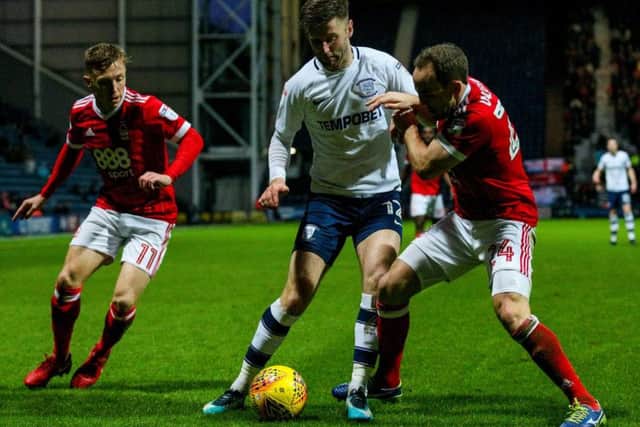 Paul Gallagher shields the ball against Nottingham Forest