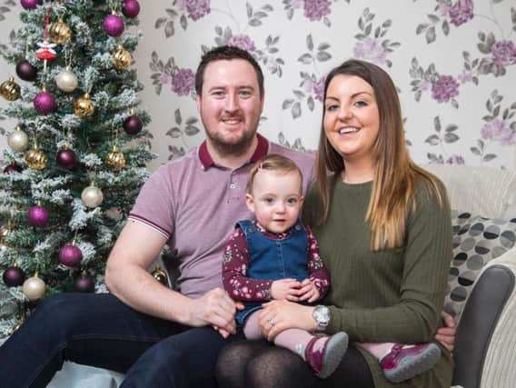 16 month old Mylah O'Hara, who weighed just a pound and a half when she was born four months premature, with her parents James and Leah O'Hara