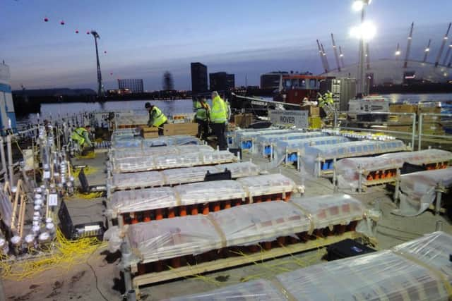 Pyrotechnics technicians preparing fireworks