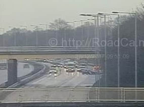 Traffic camera footage of the held traffic.