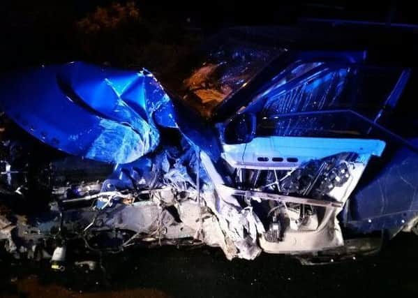 The crash on Heysham Road which wrecked a car on Boxing Day. Picture: Lancs Road Police.