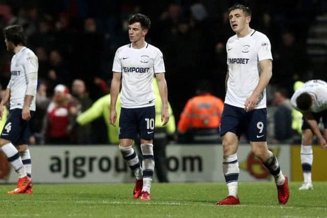 PNE players trudge back to the centre circle after conceding the third goal against Middlesbrough
