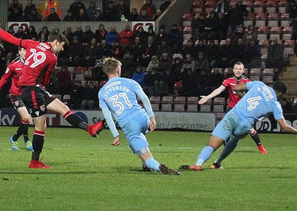 Callum Lang finds the net against Coventry City last month