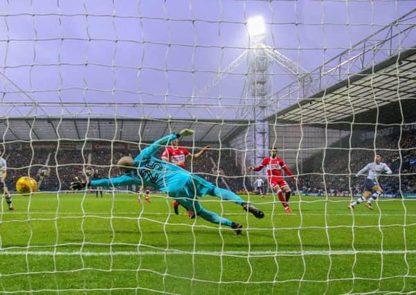 Callum Robinson watches his header beat Middlesbrough goalkeeper Darren Randolph on New Year's Day