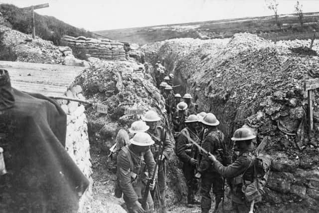 Lancashire Fusiliers fix their bayonets before July 1, 1916 attack on the Somme