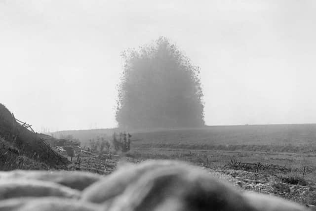 Mass of earth thrown into the air from beneath German trenches on first day of the Battle of the Somme