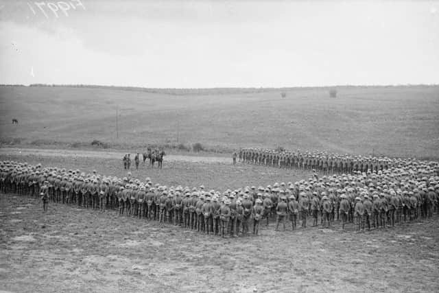Major General Henry de Neauvoir de Llisle addresses 1st Lancashire Fusiliers during the days before the July 1, 1916 attack at the Somme