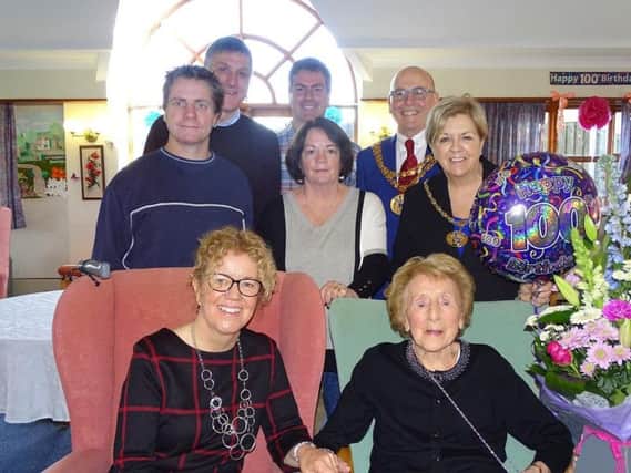 Norah Finch, celebrates her 100th birthday with a party at The Leyland Centre, surrounded by family, friends, staff at the centre