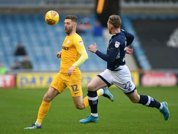 Paul Gallagher in the thick of the action at Millwall.